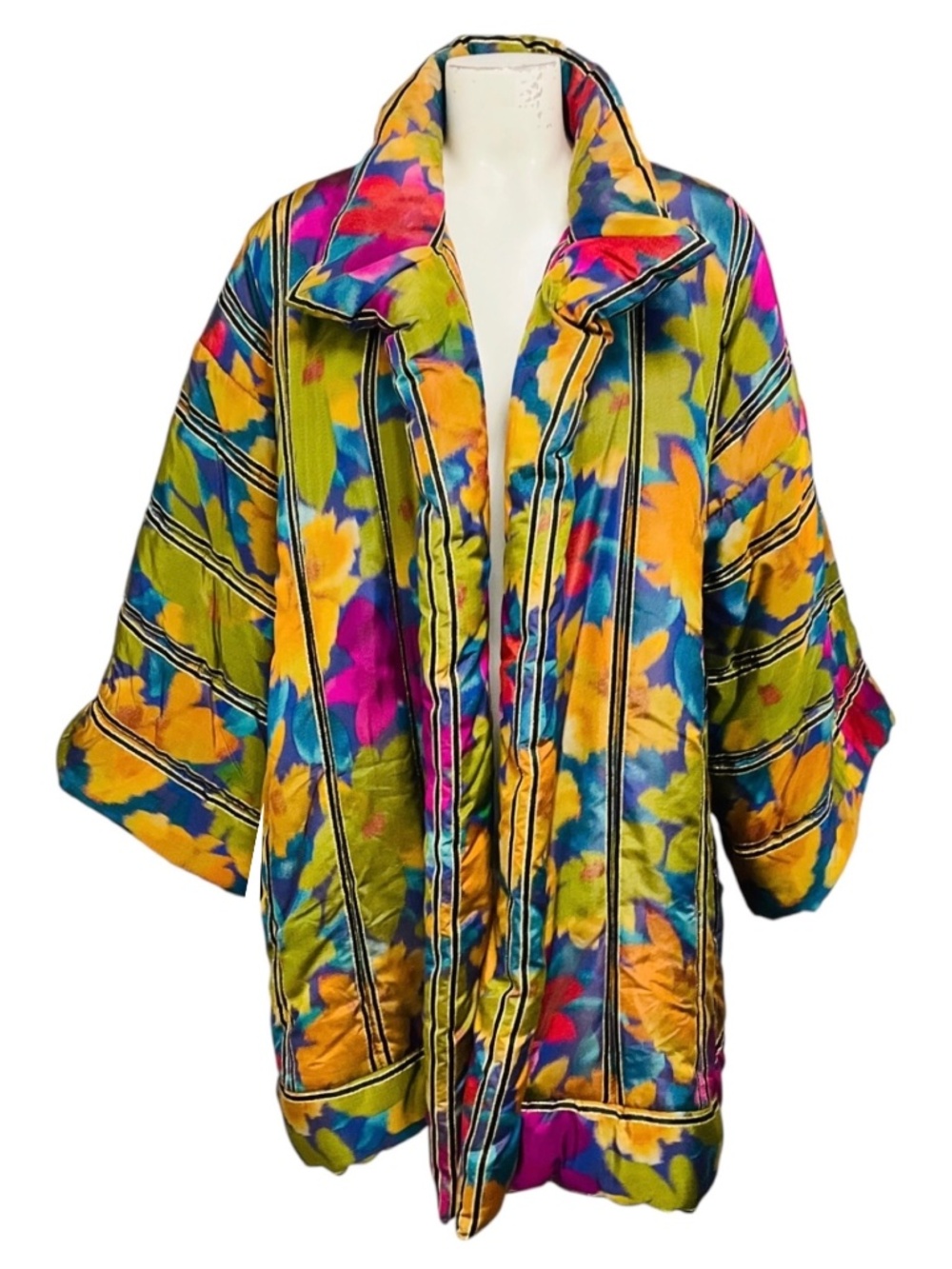 Oscar de la Renta Vintage Magenta / Green / Black / Gold Metallic Multi Floral